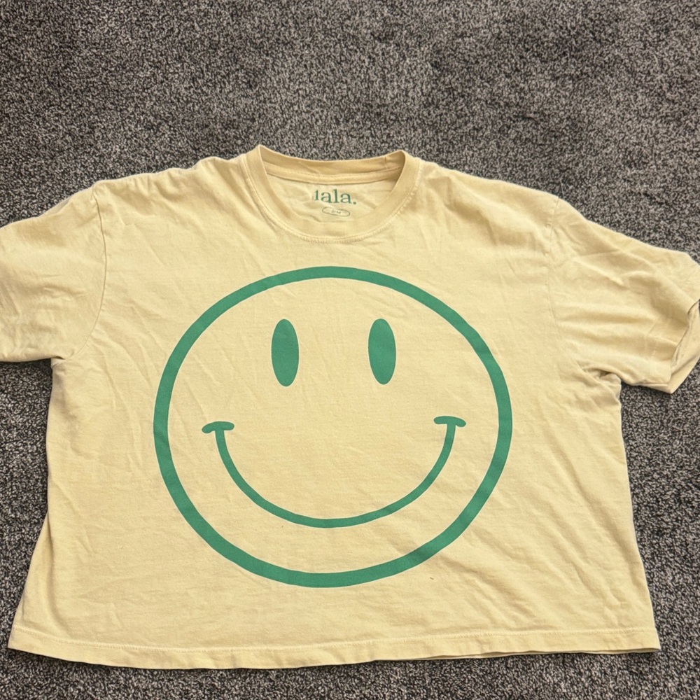 Dressed in LALA Smiley Face Tee - Cream and Green